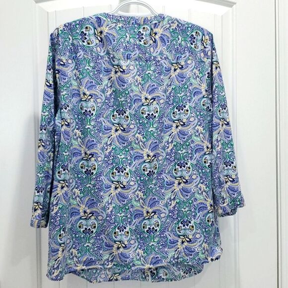 Talbots Womans Cotton, Floral  3/4 Sleeve Blouse,  Size Large - Picture 5 of 6